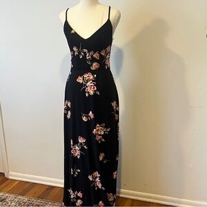 nine britton Black Maxi Dress with Pink Floral Print